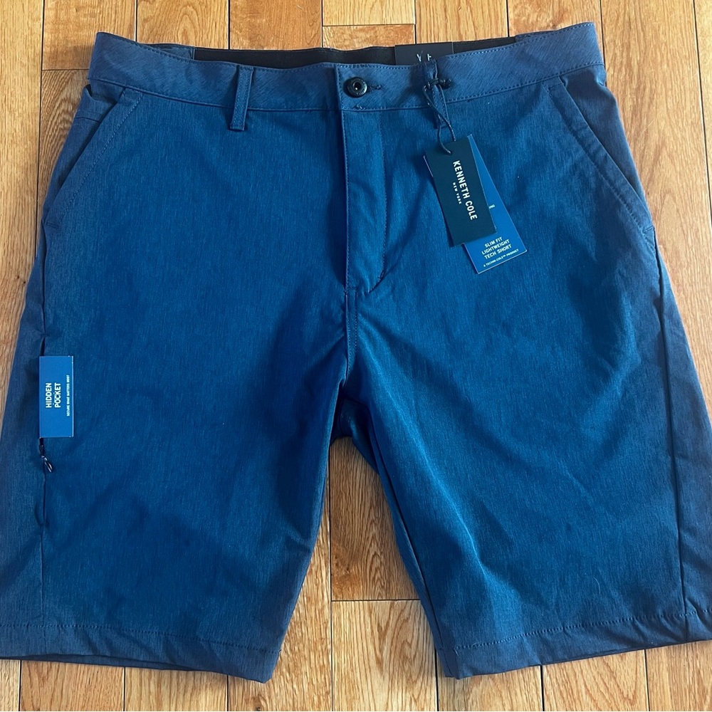 Kenneth Cole slim fit tech shorts. Flat front, slim, 4-way stretch, lightweight